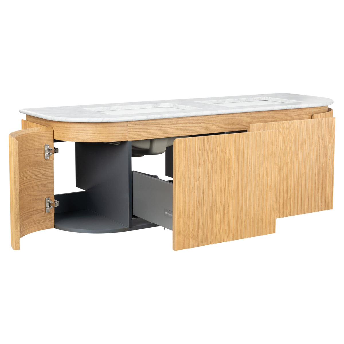 Cadence 1500mm Carrara Marble Top Wall Hung Vanity, White Oak