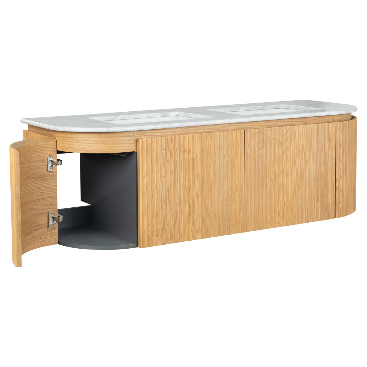 Cadence 1500mm Carrara Marble Top Wall Hung Vanity, White Oak
