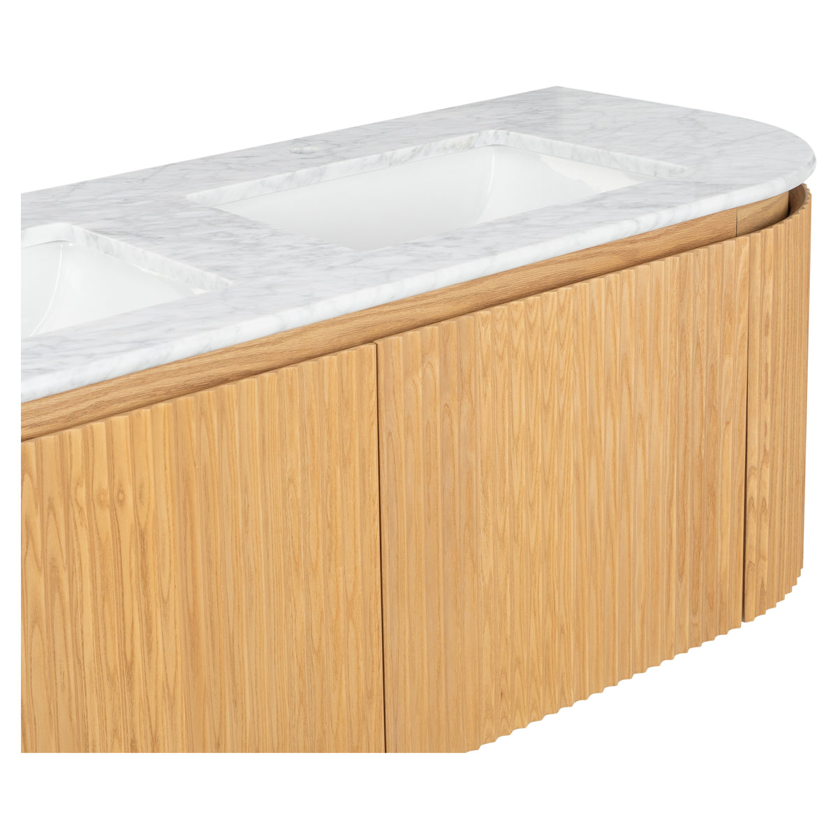 Cadence 1500mm Carrara Marble Top Wall Hung Vanity, White Oak