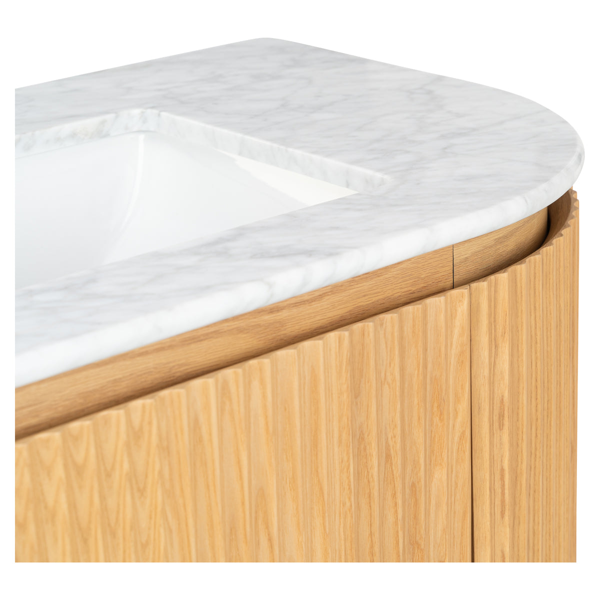 Cadence 1500mm Carrara Marble Top Wall Hung Vanity, White Oak