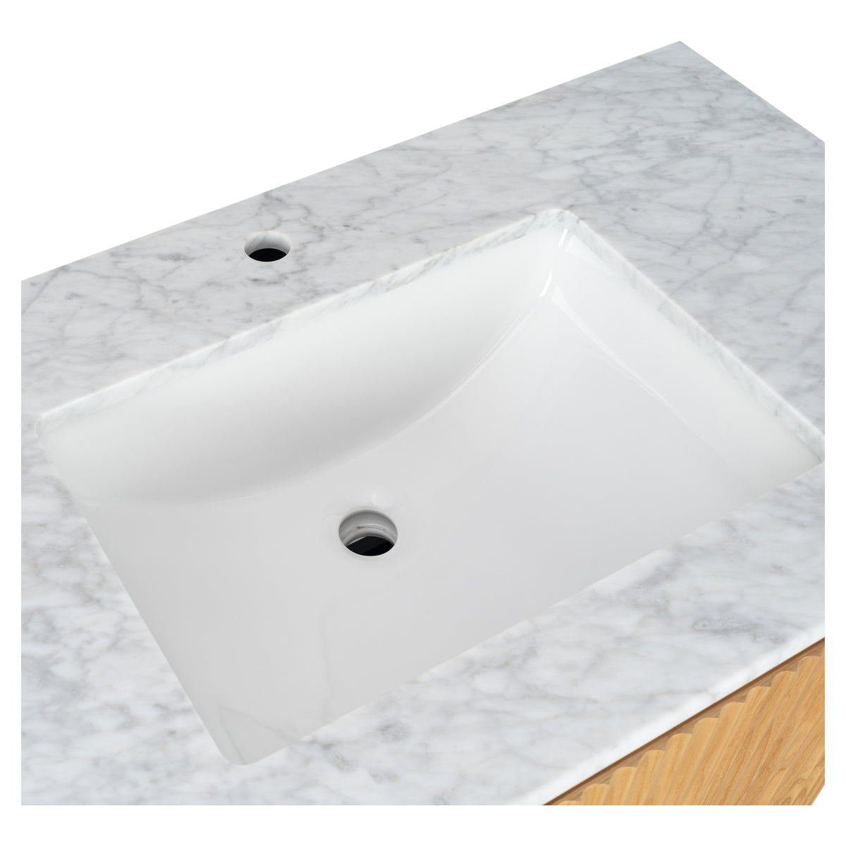Cadence 1500mm Carrara Marble Top Wall Hung Vanity, White Oak