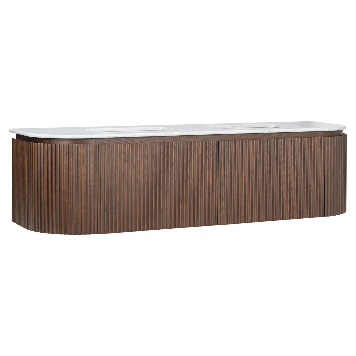 Cadence 1800mm Carrara Marble Top Wall Hung Vanity, Walnut