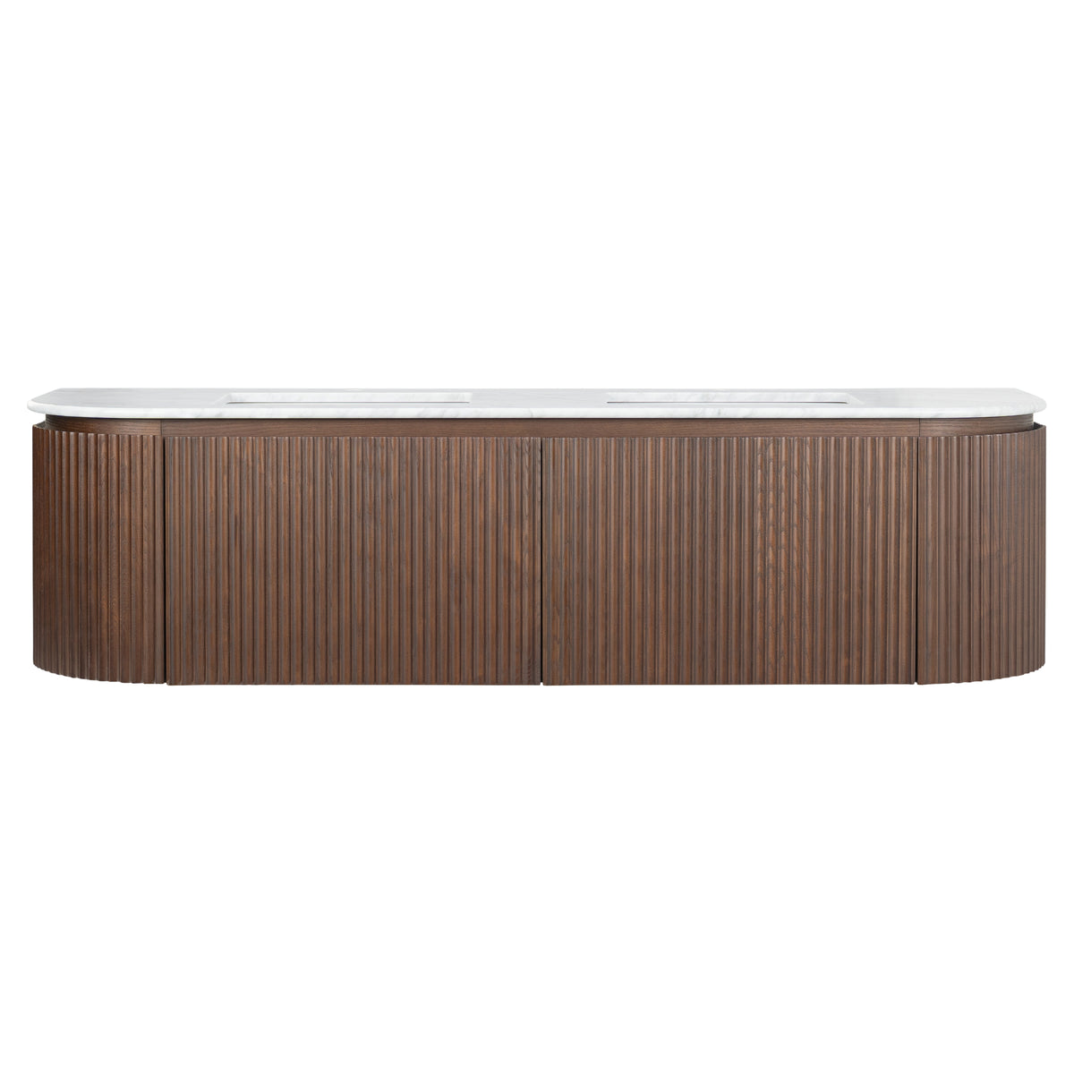 Cadence 1800mm Carrara Marble Top Wall Hung Vanity, Walnut