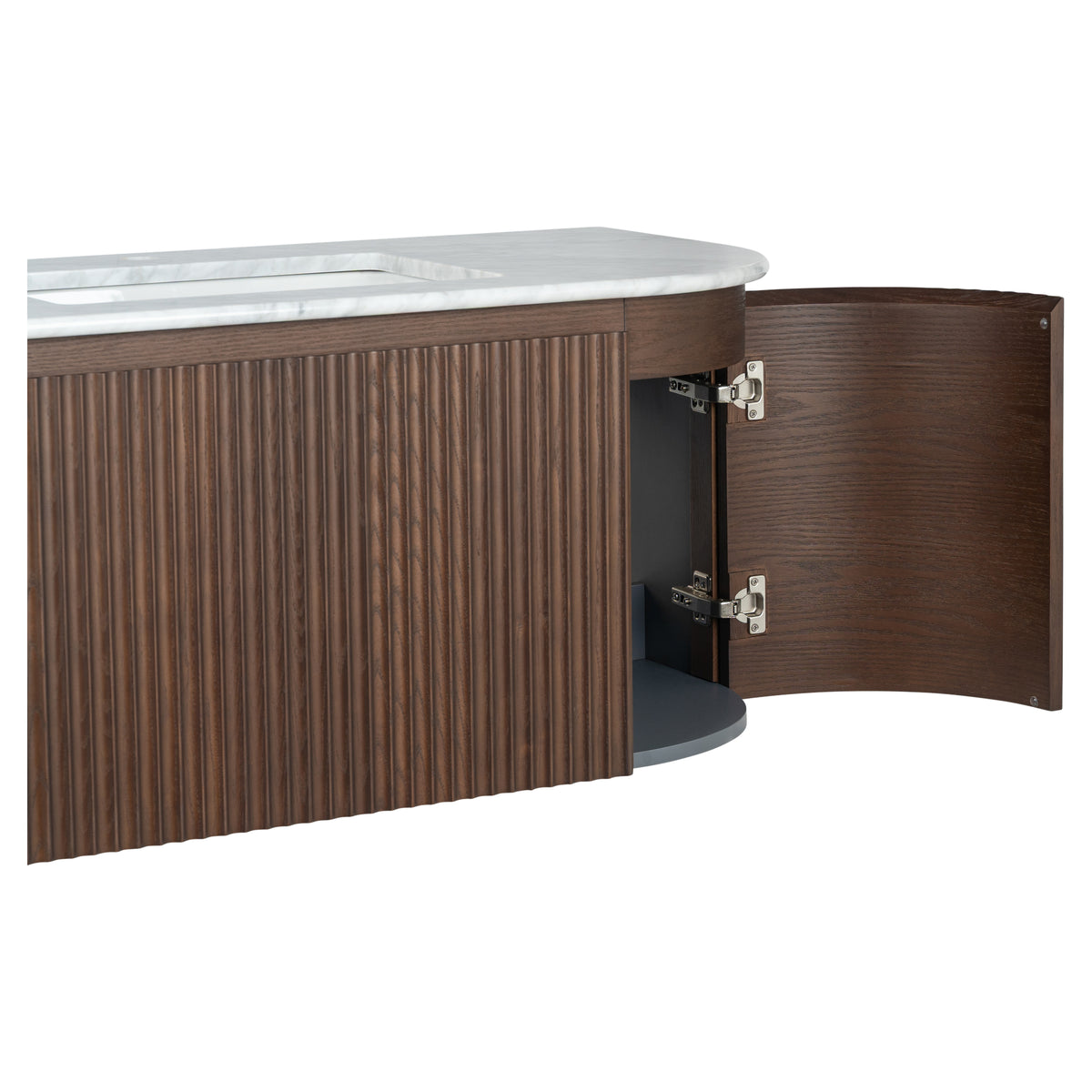 Cadence 1800mm Carrara Marble Top Wall Hung Vanity, Walnut