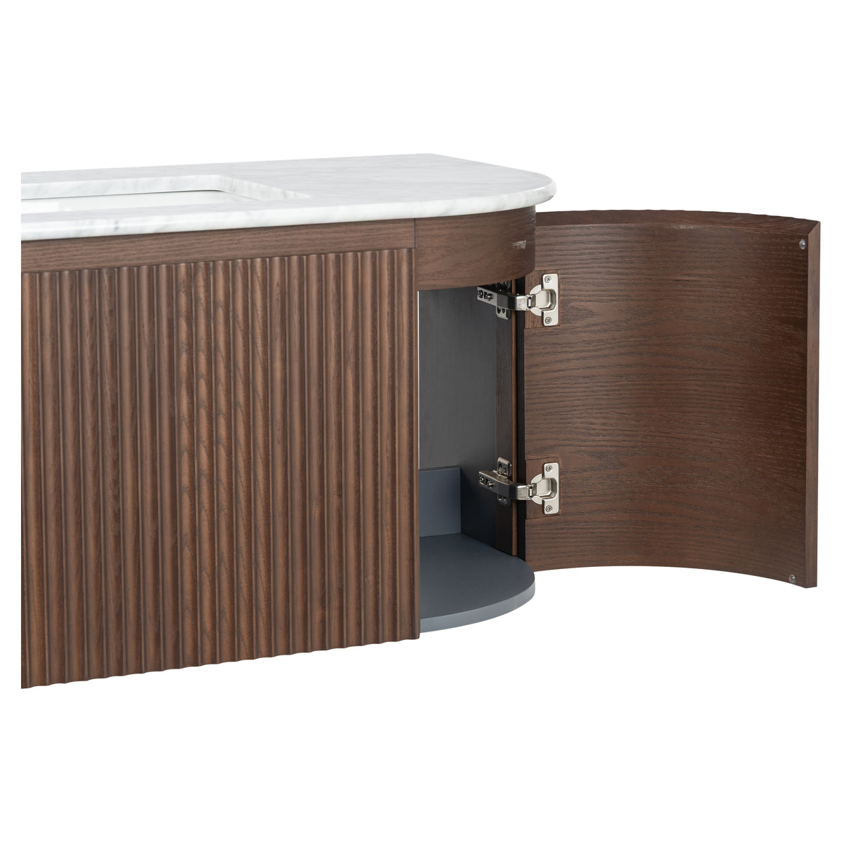 Cadence 1800mm Carrara Marble Top Wall Hung Vanity, Walnut
