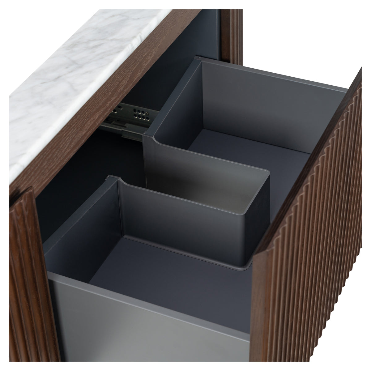 Cadence 1800mm Carrara Marble Top Wall Hung Vanity, Walnut