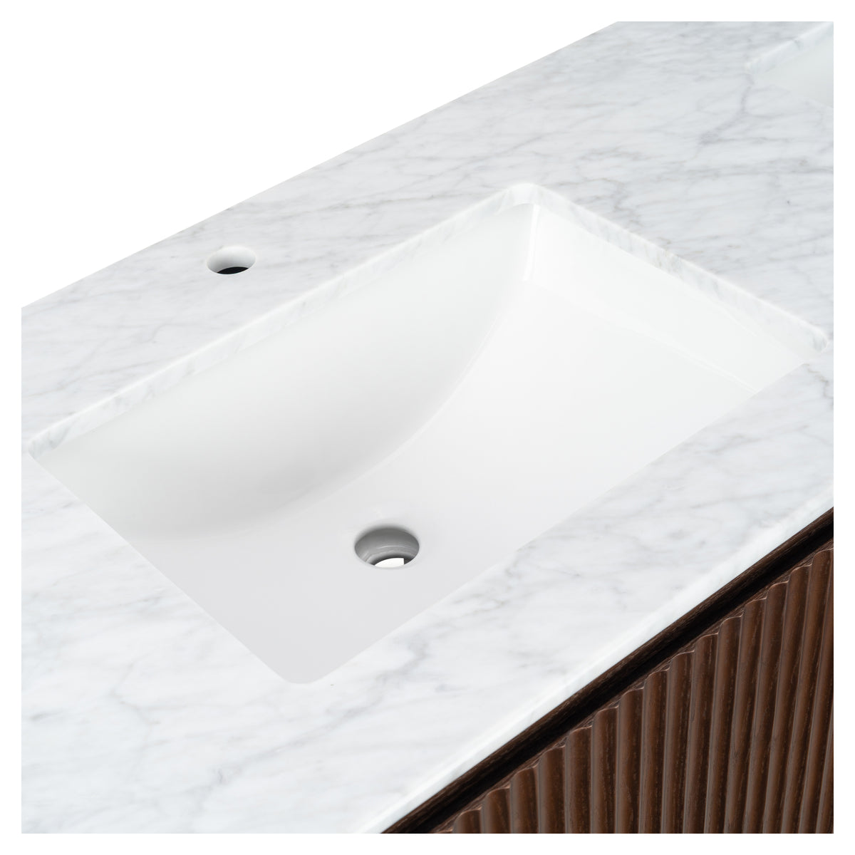Cadence 1800mm Carrara Marble Top Wall Hung Vanity, Walnut