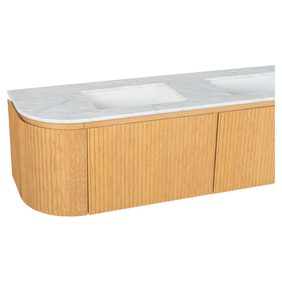 Cadence 1800mm Carrara Marble Top Wall Hung Vanity, White Oak