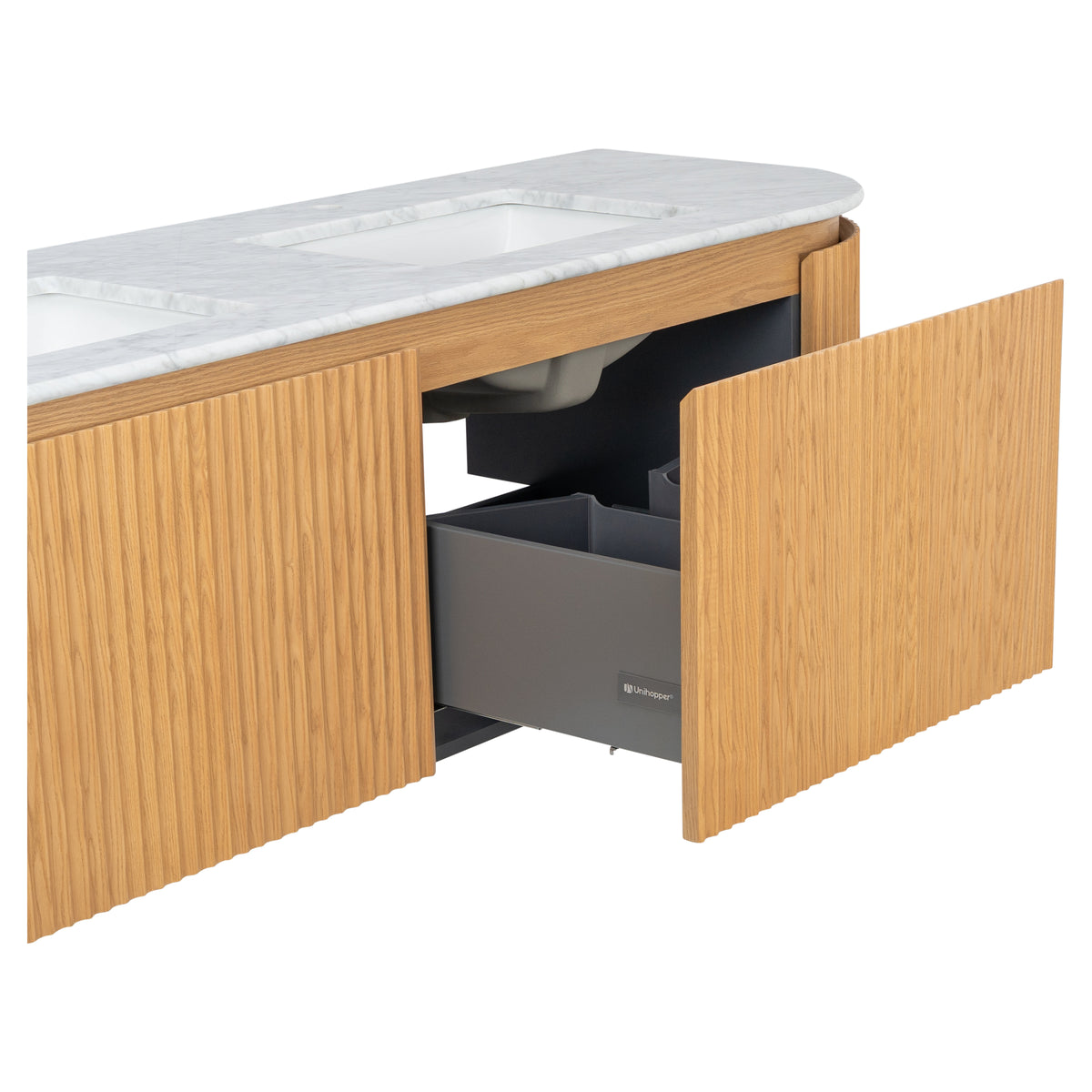 Cadence 1800mm Carrara Marble Top Wall Hung Vanity, White Oak