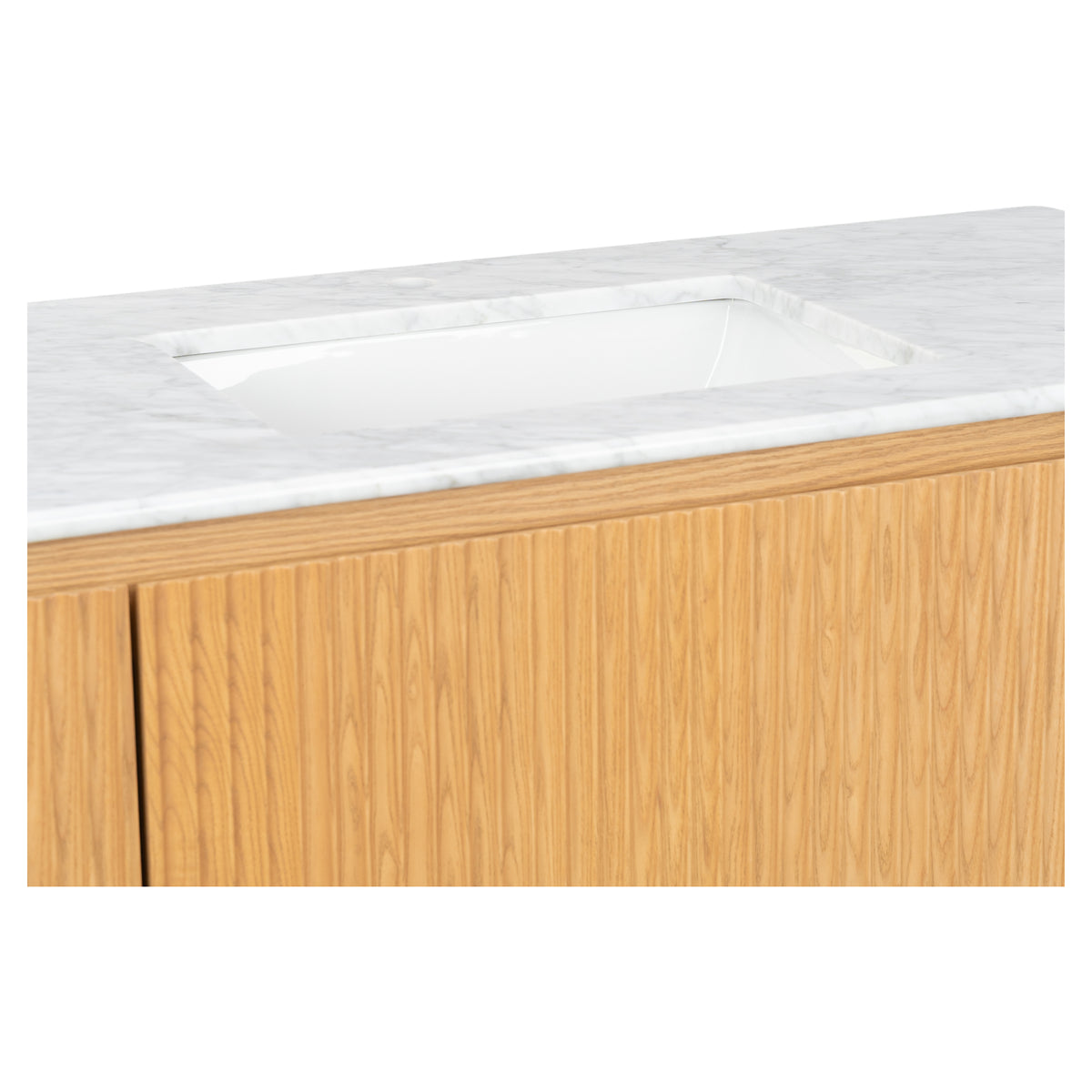 Cadence 1800mm Carrara Marble Top Wall Hung Vanity, White Oak