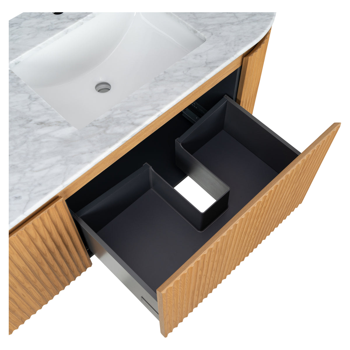 Cadence 1800mm Carrara Marble Top Wall Hung Vanity, White Oak
