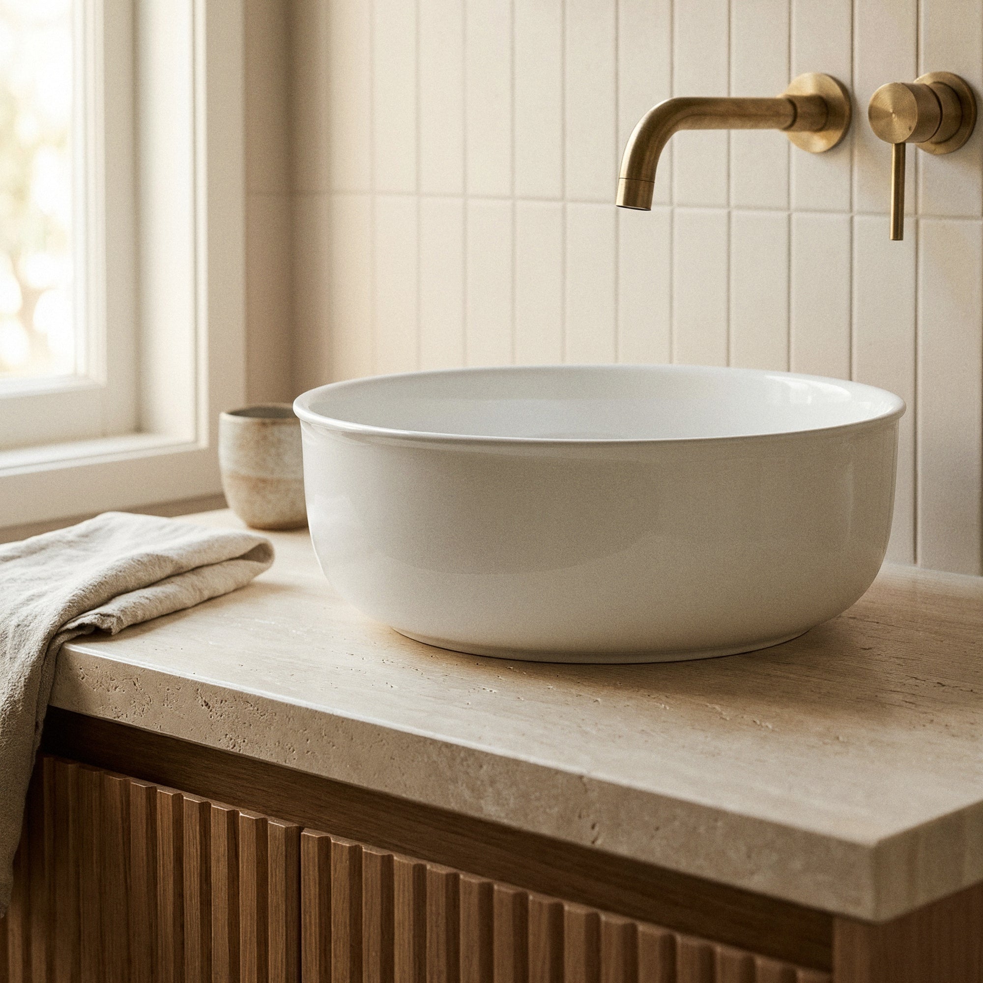 Classic 36cm Ceramic Round Counter Top Basin, Gloss White