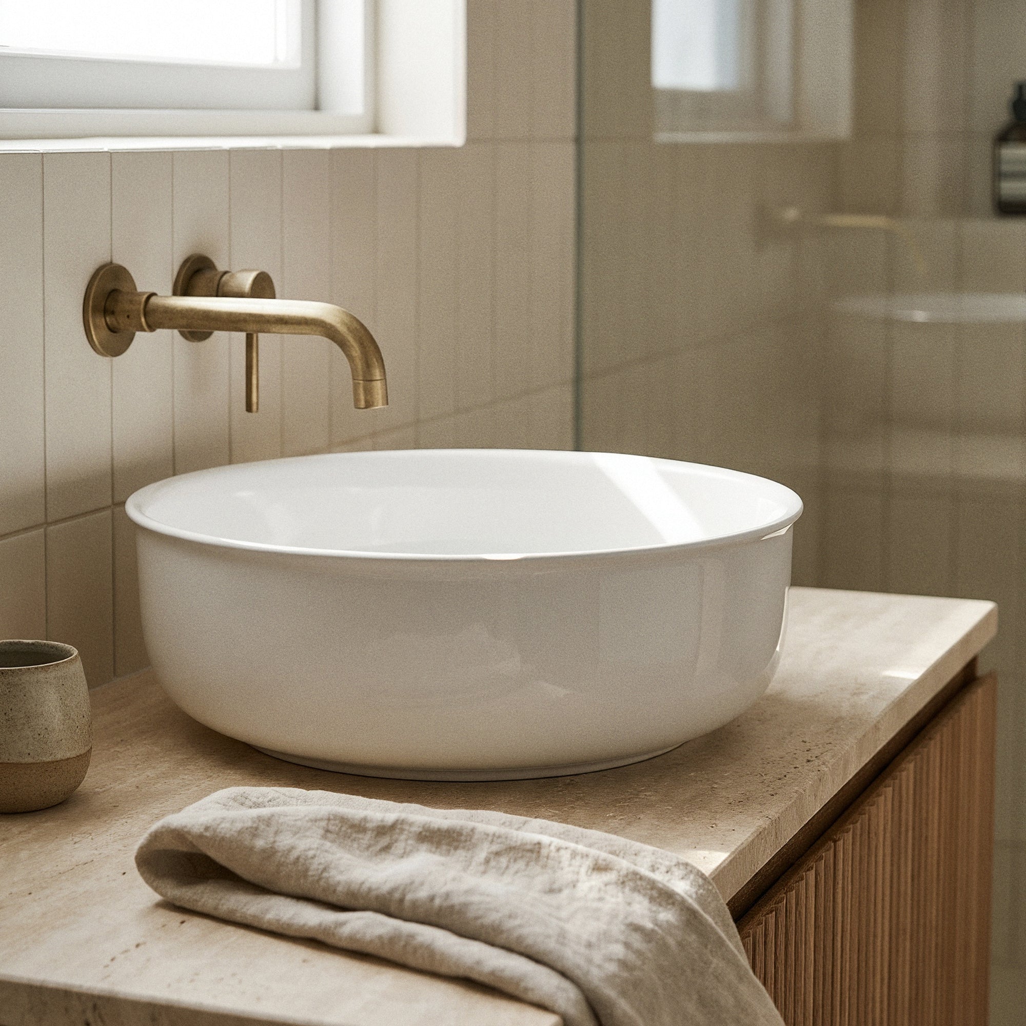 Classic 36cm Ceramic Round Counter Top Basin, Gloss White