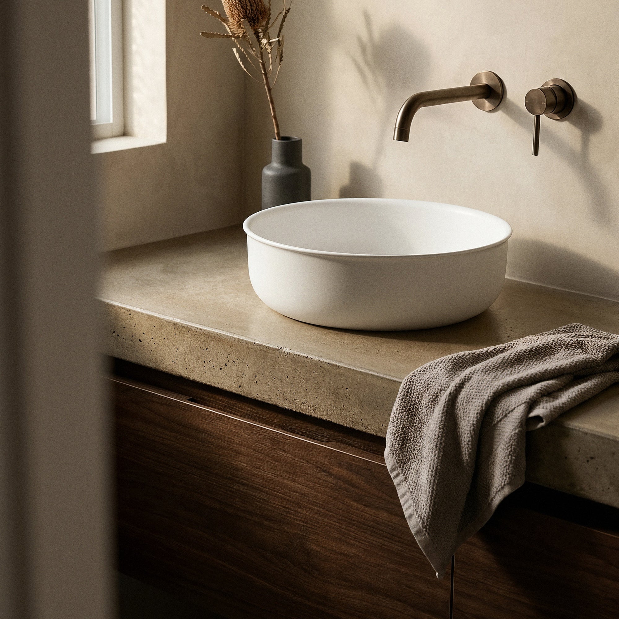 Classic 36cm Ceramic Round Counter Top Basin, Matte White