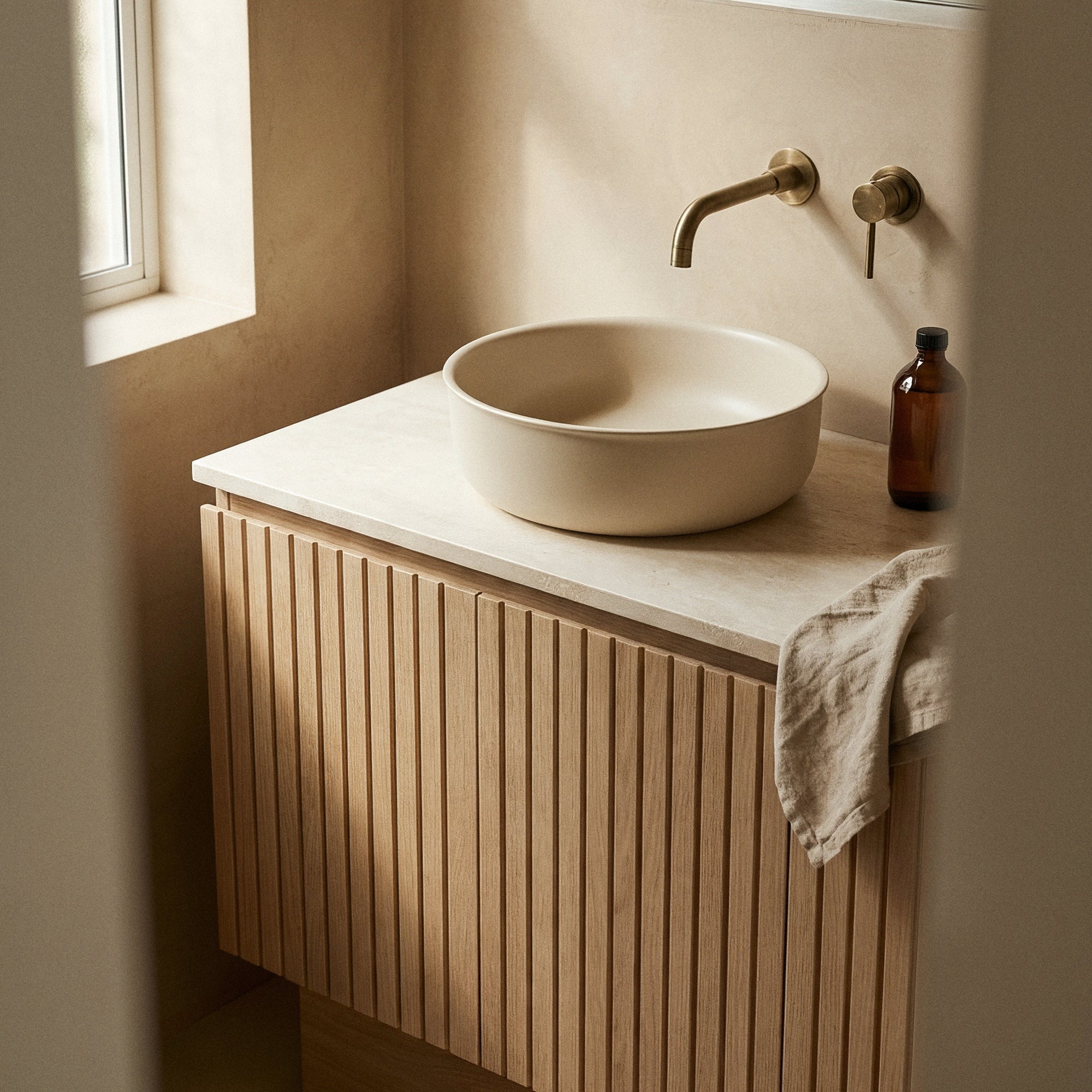 Classic 36cm Ceramic Round Counter Top Basin, Matte Beige
