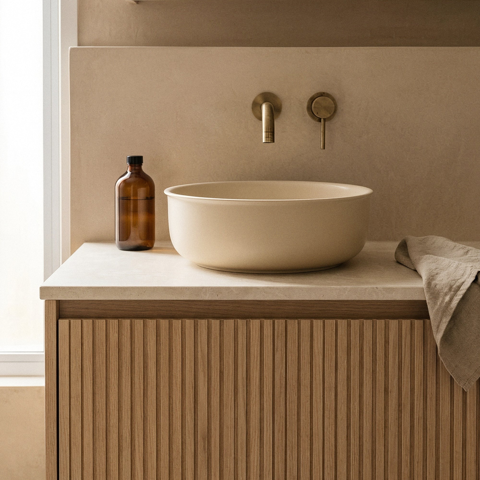 Classic 36cm Ceramic Round Counter Top Basin, Matte Beige