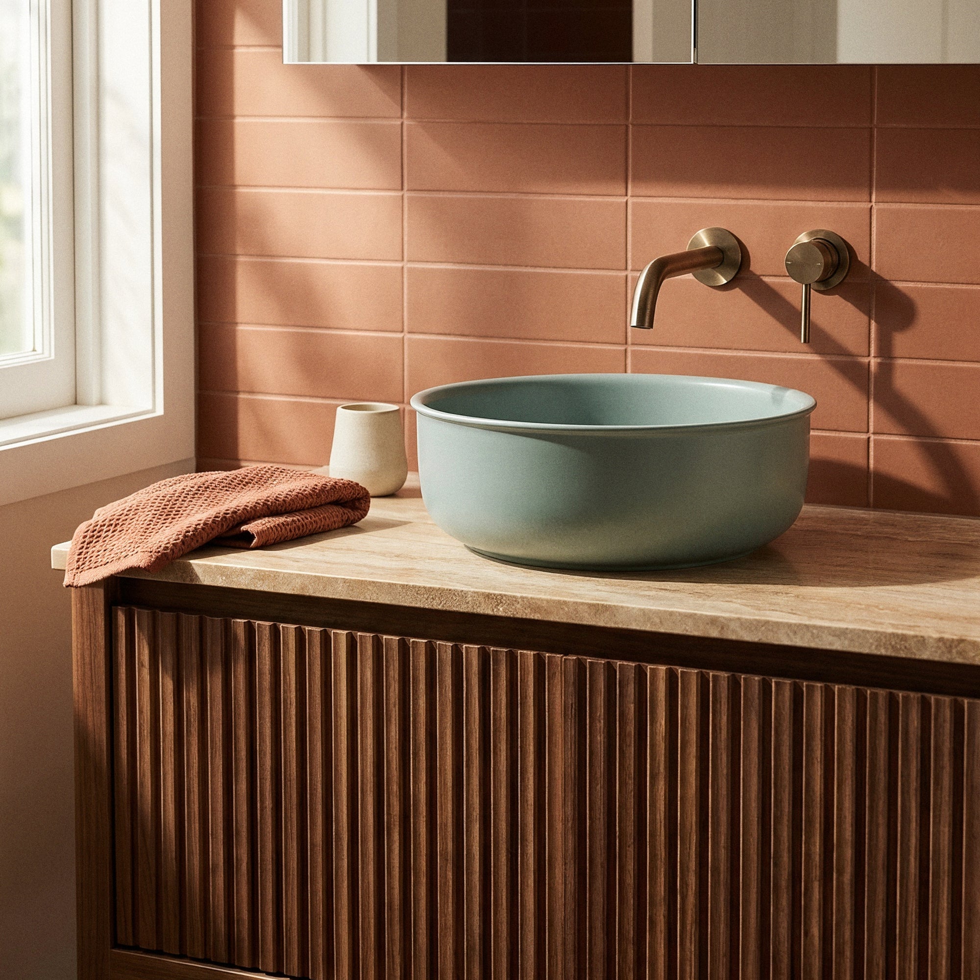 Classic 36cm Ceramic Round Counter Top Basin, Duckegg