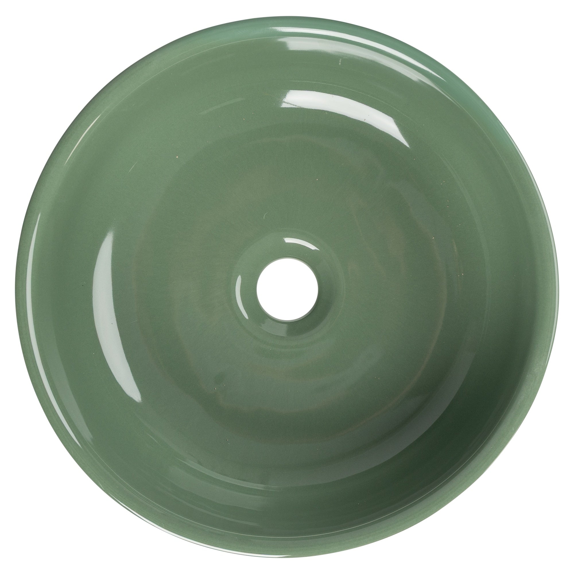 Classic 36cm Ceramic Round Counter Top Basin, Gloss Olive Green
