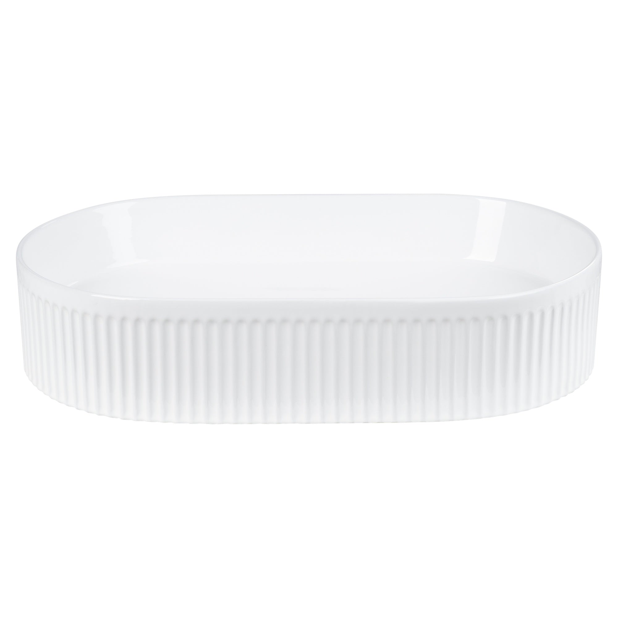 Ribbed 56cm Ceramic Pill Counter Top Basin, Gloss White