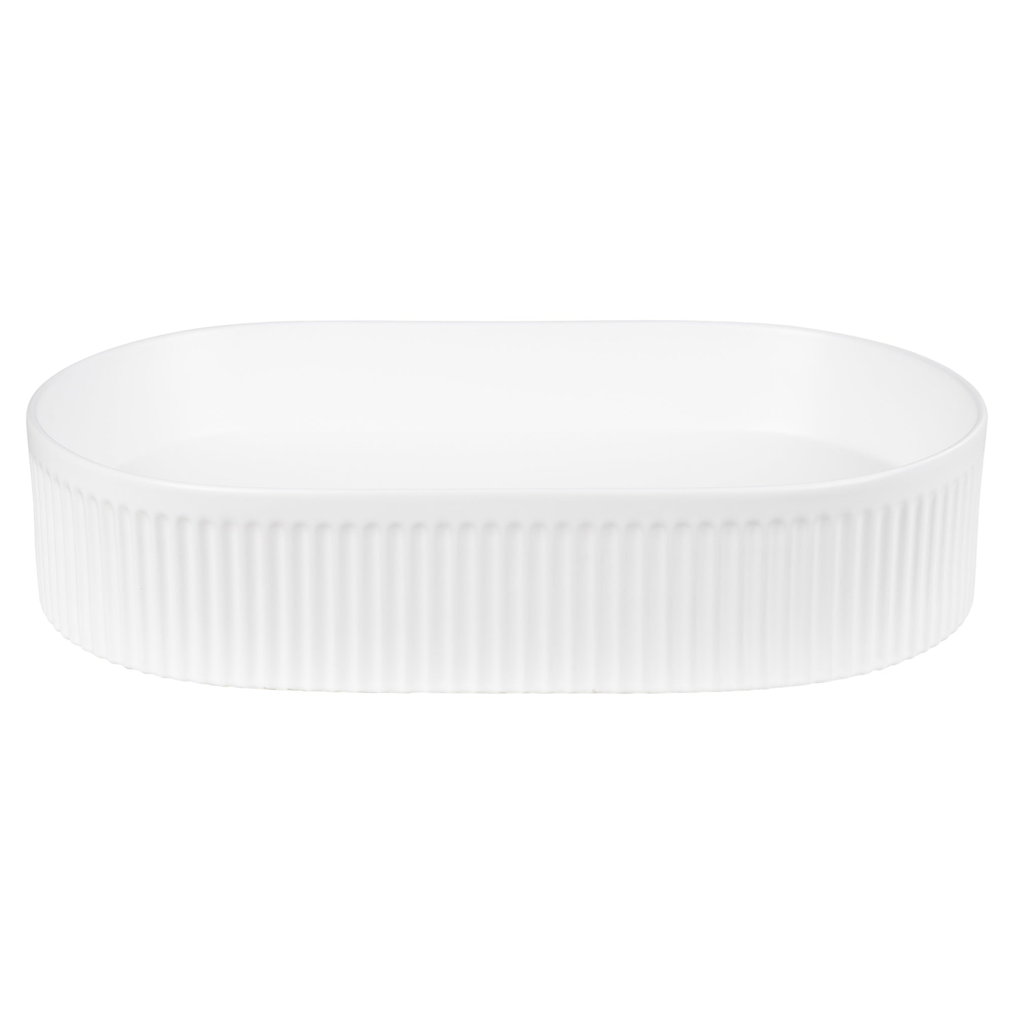 Ribbed 56cm Ceramic Pill Counter Top Basin, Matte White