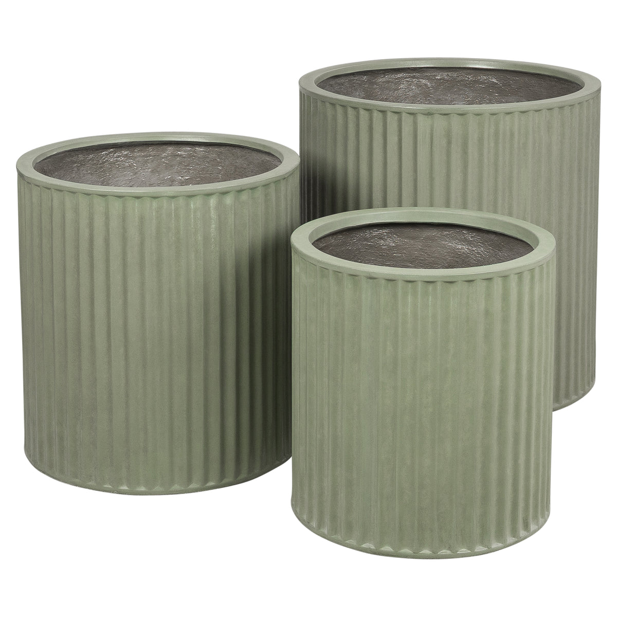Olea 80cm Concrete Fluted Planter Set, Olive Green