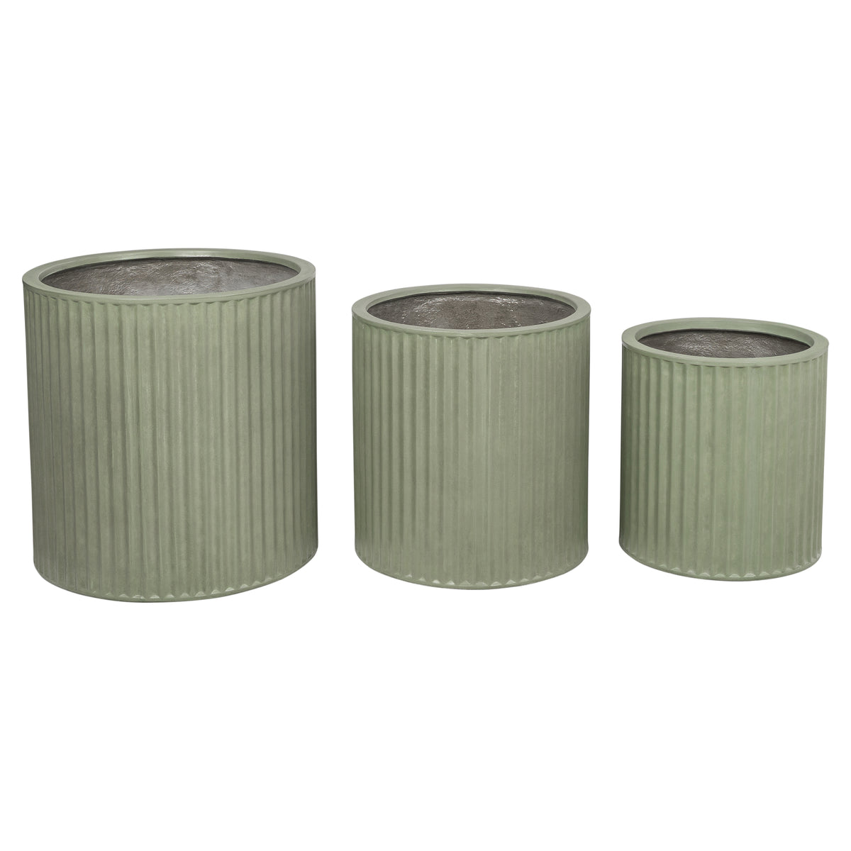 Olea 80cm Concrete Fluted Planter Set, Olive Green