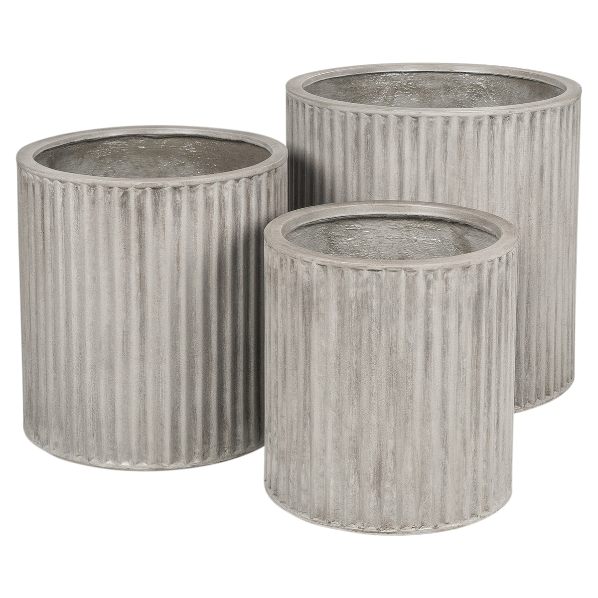 Olea 80cm Concrete Fluted Planter Set, Weathered Cement