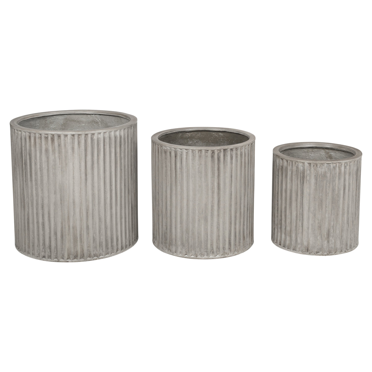 Olea 80cm Concrete Fluted Planter Set, Weathered Cement