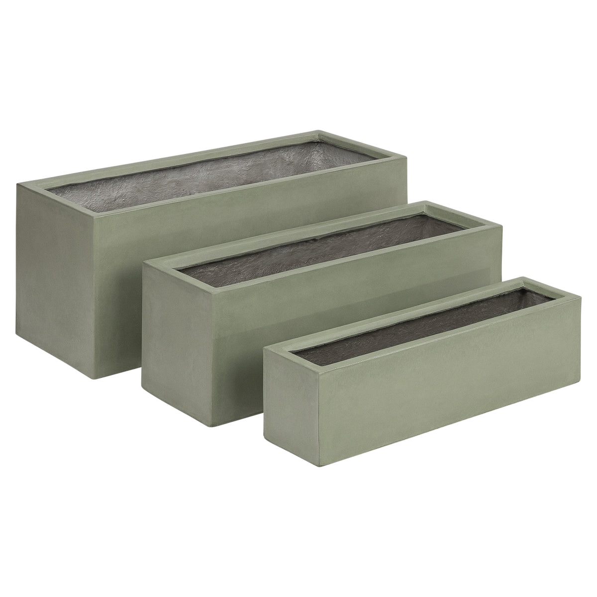 Caldera 100cm Concrete Trough Planter Set, Olive Green