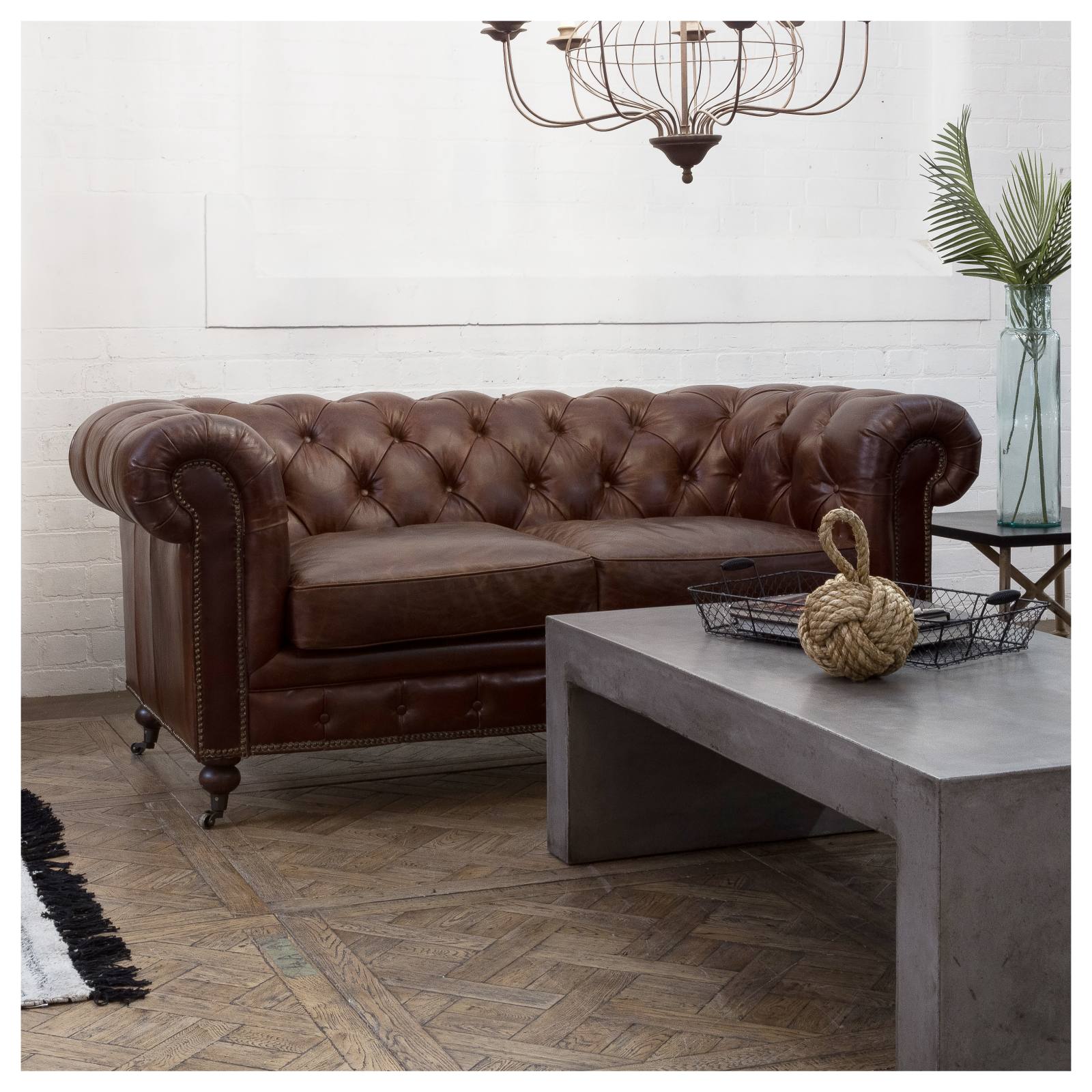 Sheffield 2 Seater Leather Sofa, Vintage Cigar