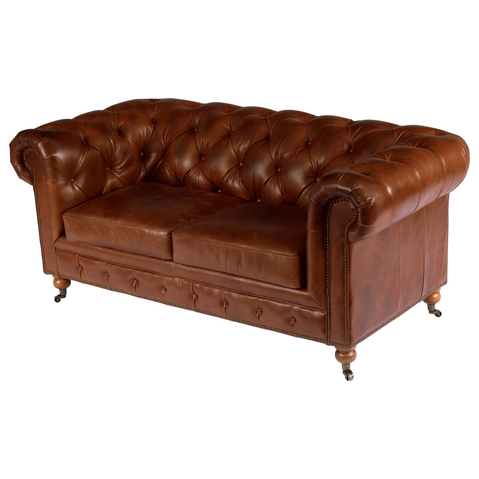 Sheffield 2 Seater Leather Sofa, Vintage Whiskey