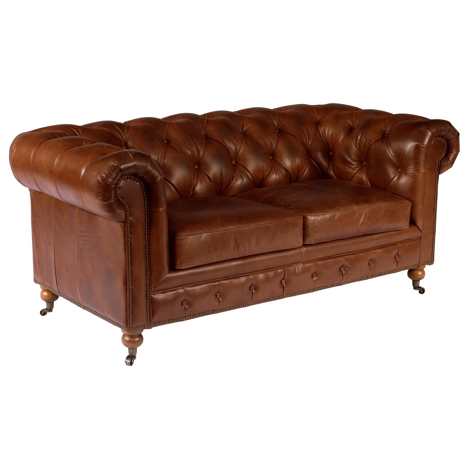 Sheffield 2 Seater Leather Sofa, Vintage Whiskey
