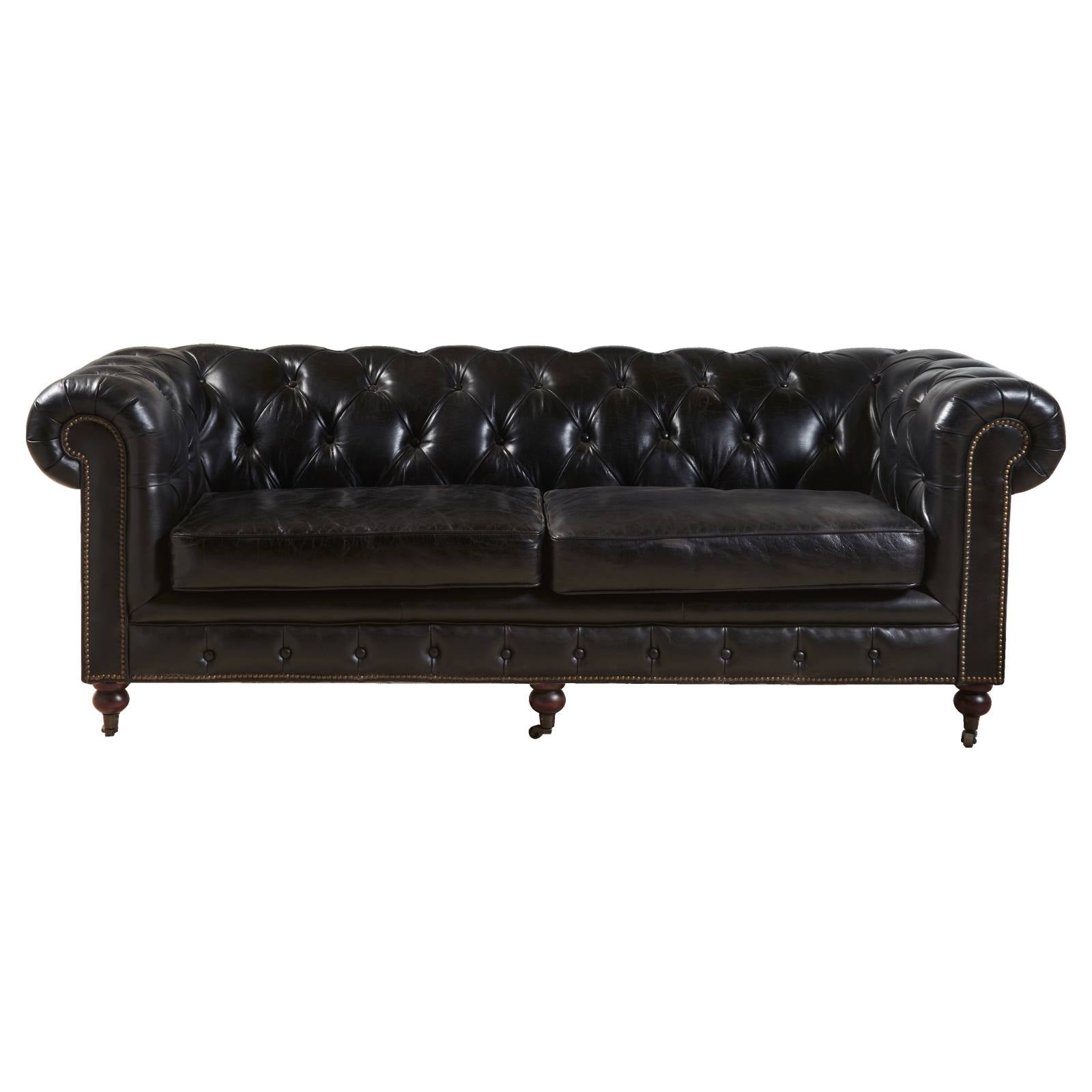 Sheffield 3 Seater Leather Sofa Black
