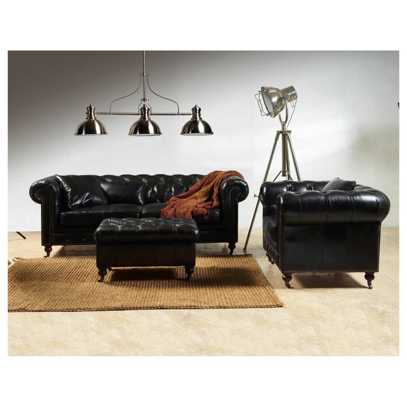 Sheffield 3 Seater Leather Sofa Black
