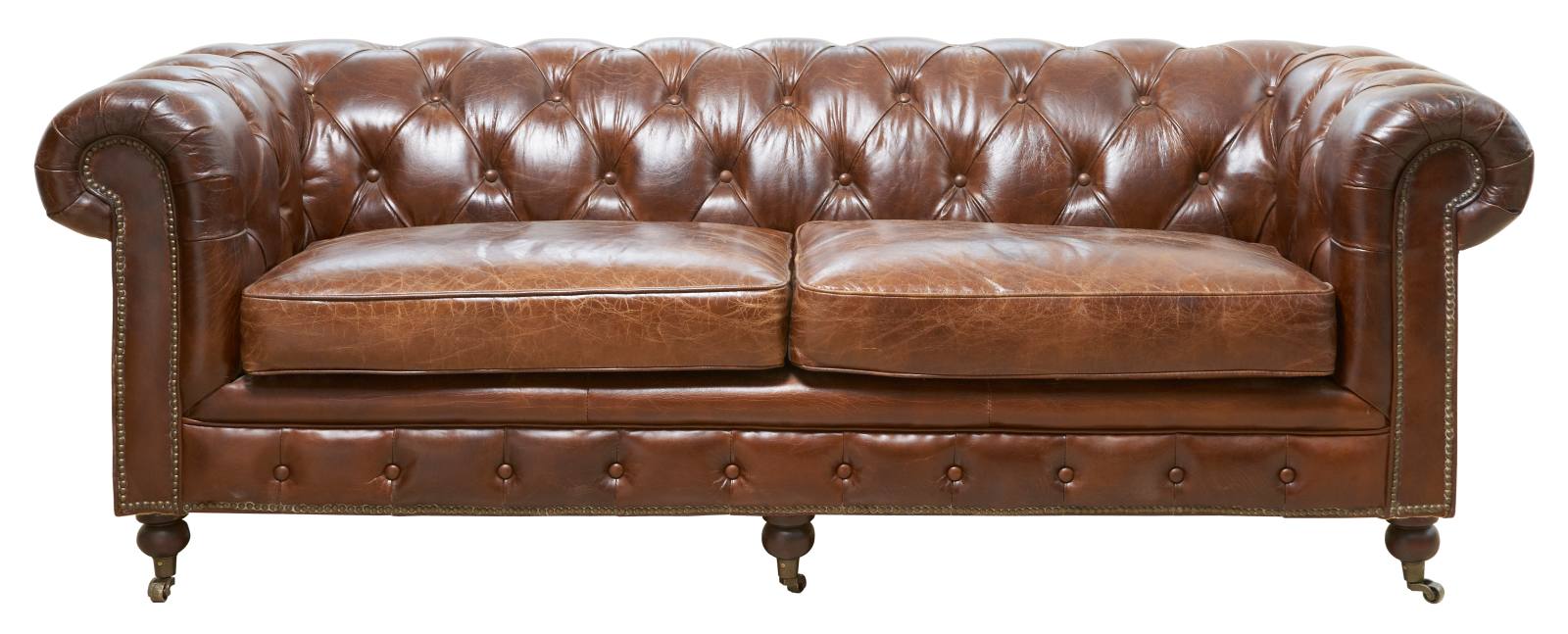Sheffield 3 Seater Leather Sofa, Vintage Cigar