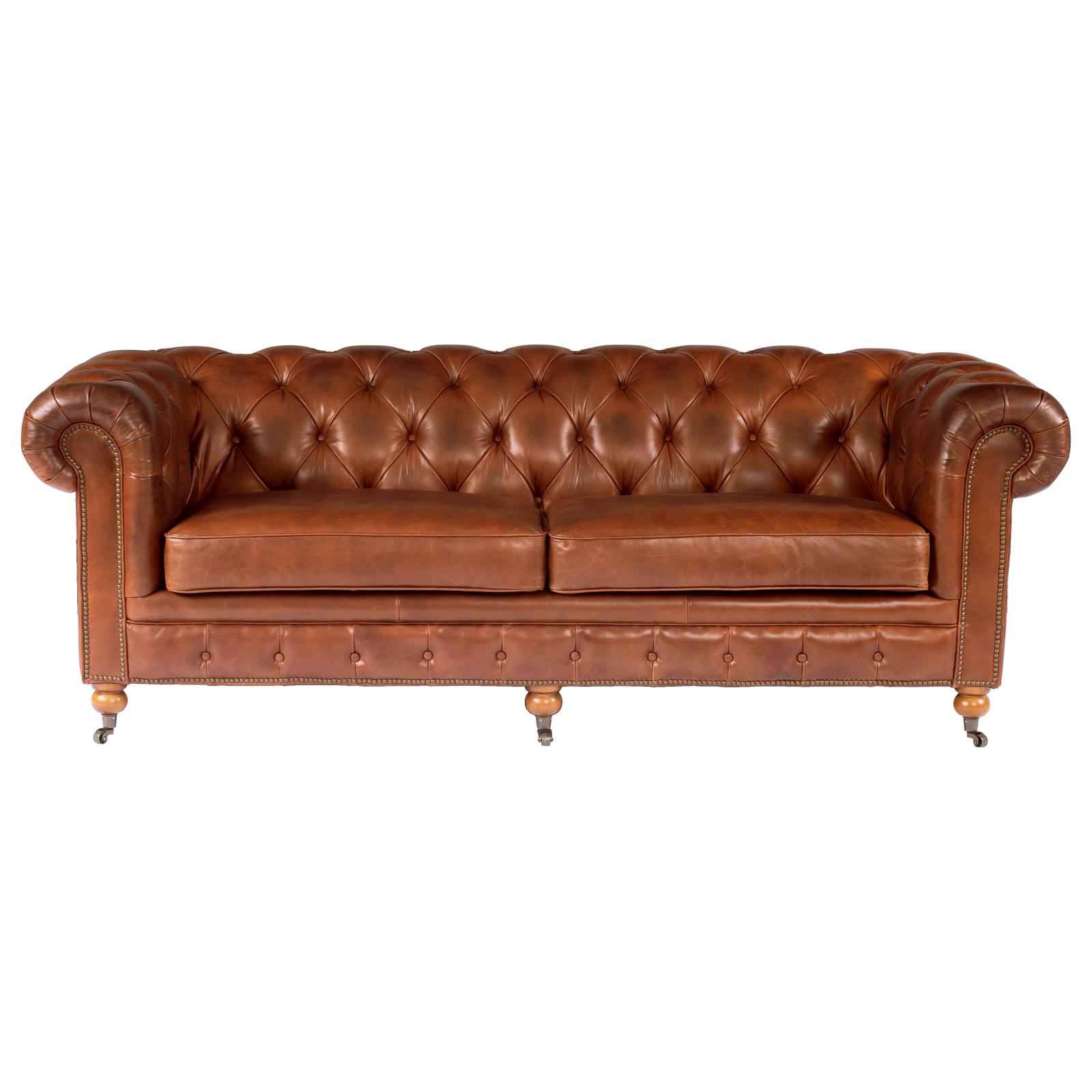 Sheffield 3 Seater Leather Sofa, Vintage Whiskey