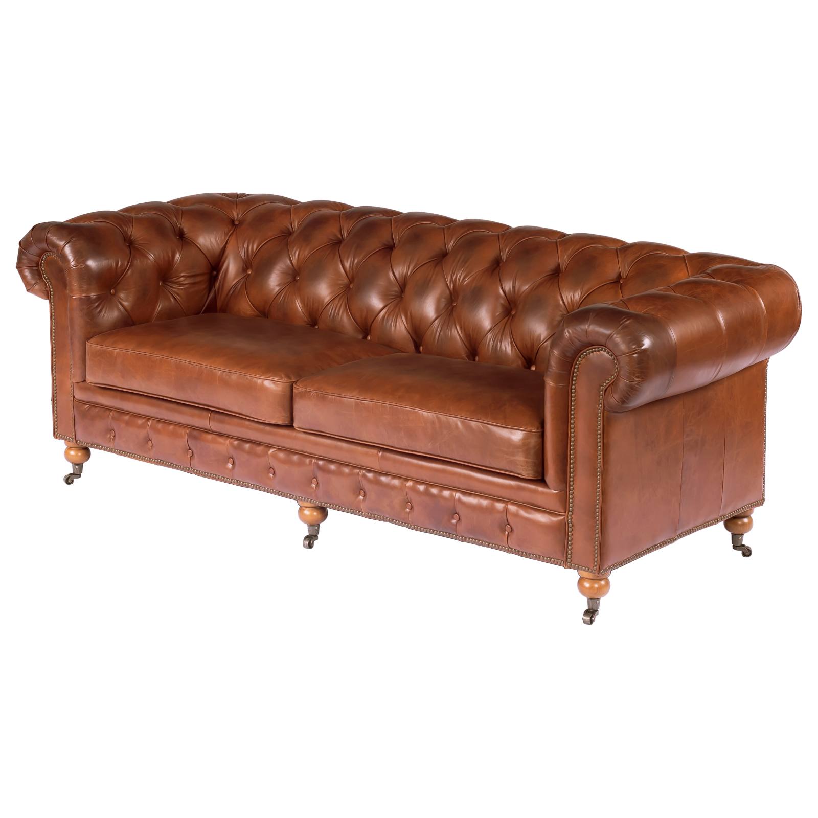 Sheffield 3 Seater Leather Sofa, Vintage Whiskey