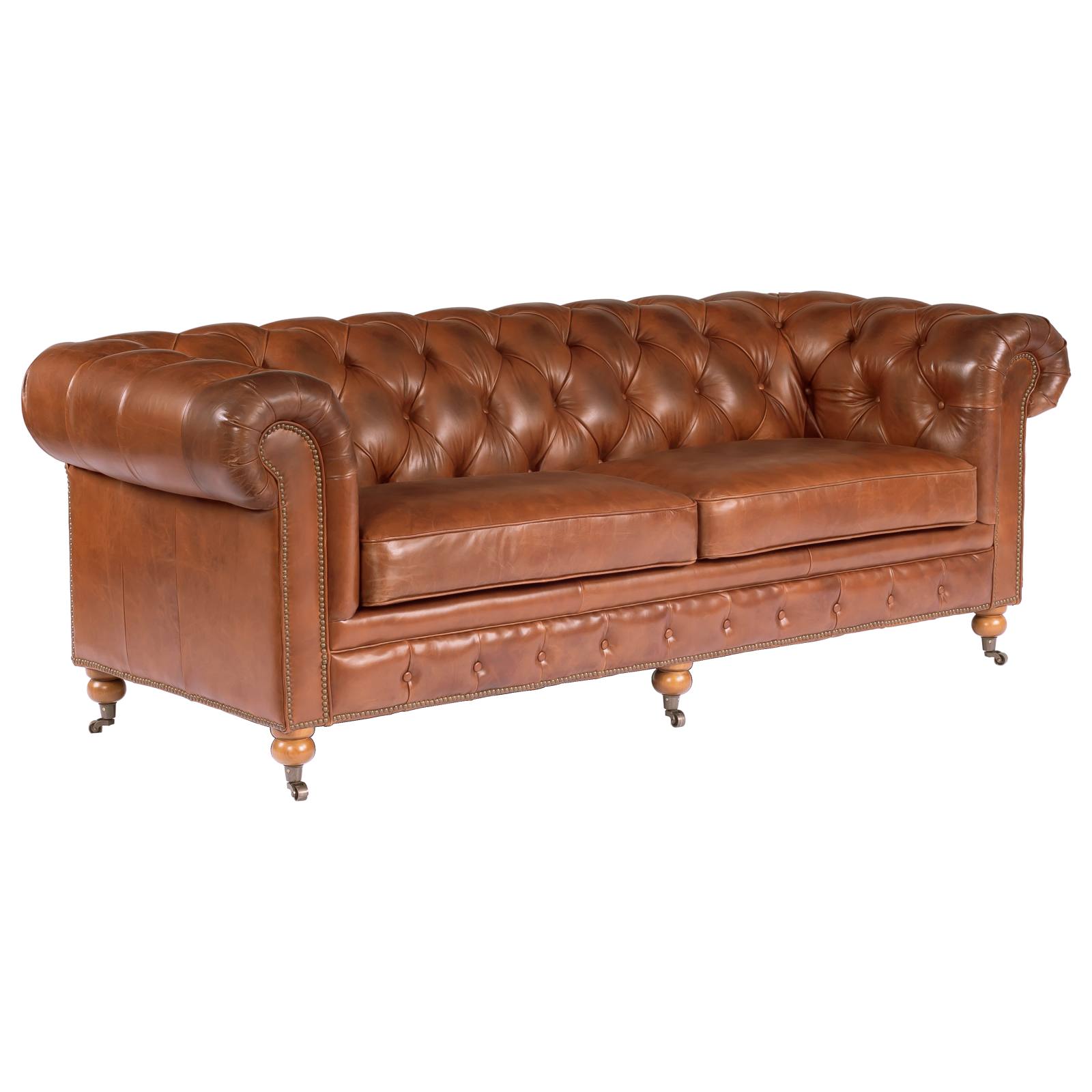 Sheffield 3 Seater Leather Sofa, Vintage Whiskey
