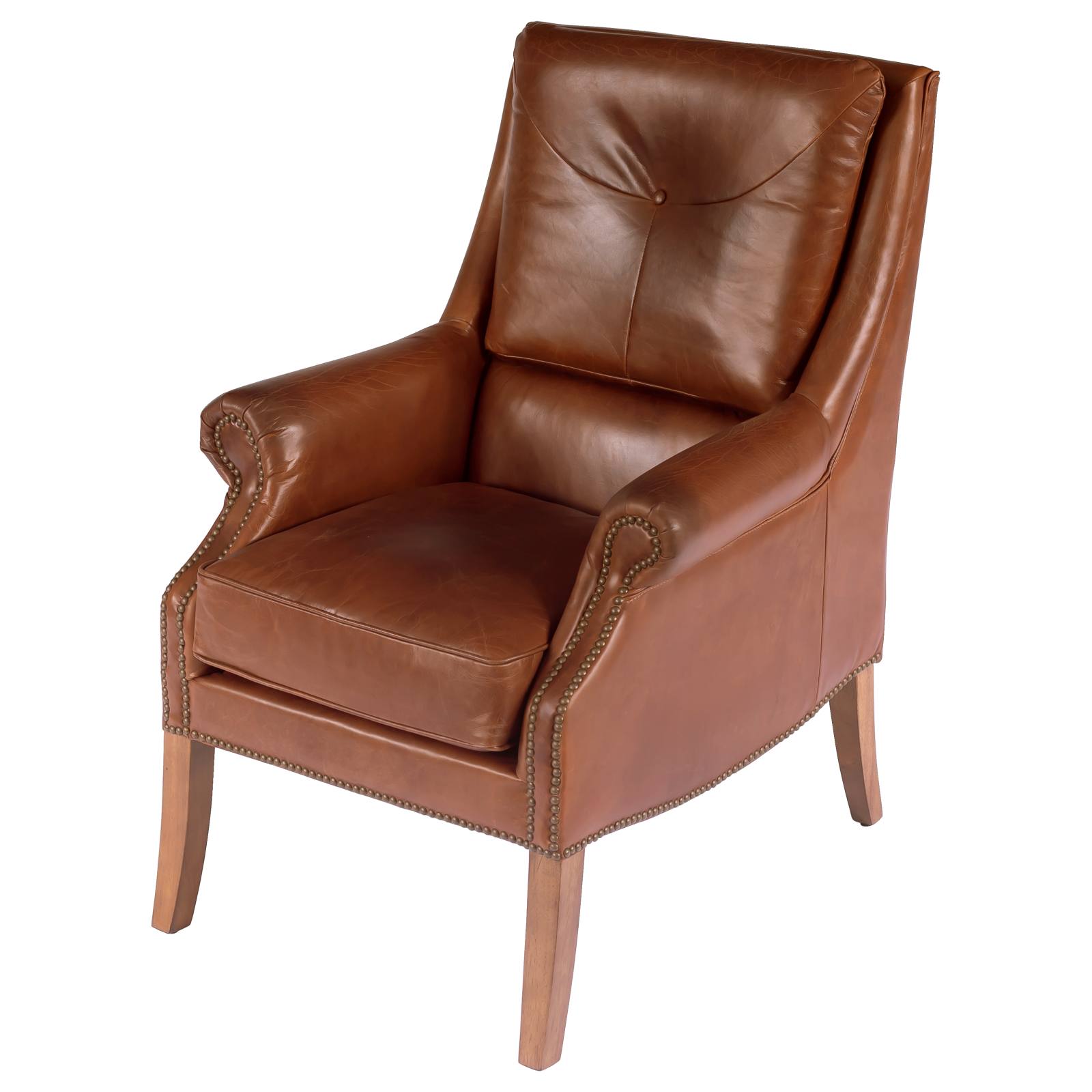 Button Leather Armchair, Vintage Whiskey