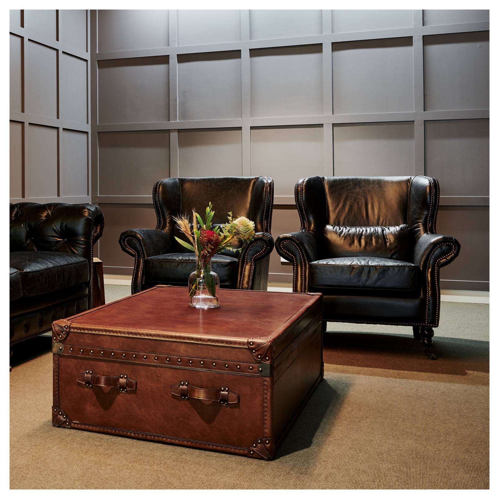 Wing Leather Armchair, Ebony Black