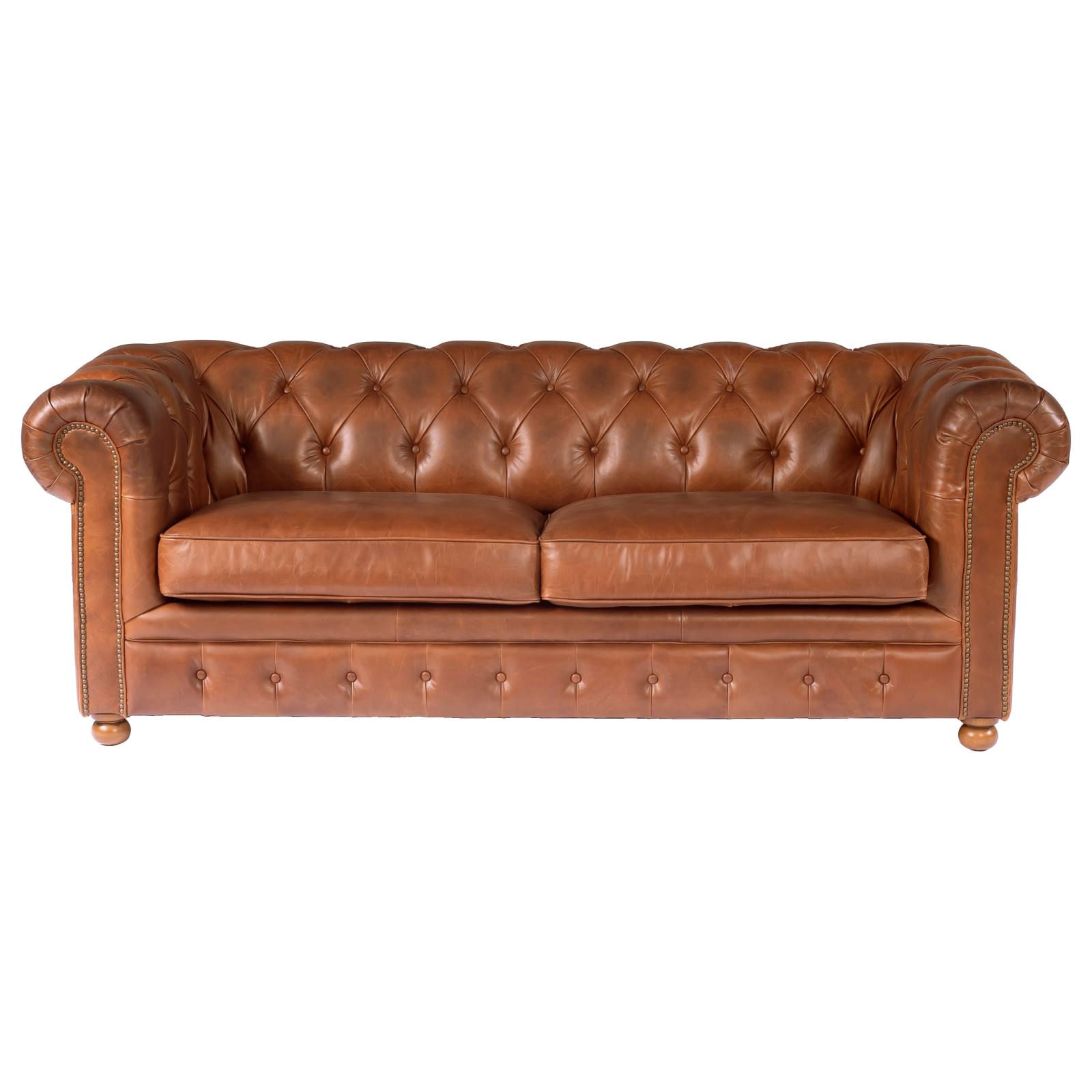 Sheffield 3 Seater Leather Sofa Bed, Vintage Whiskey
