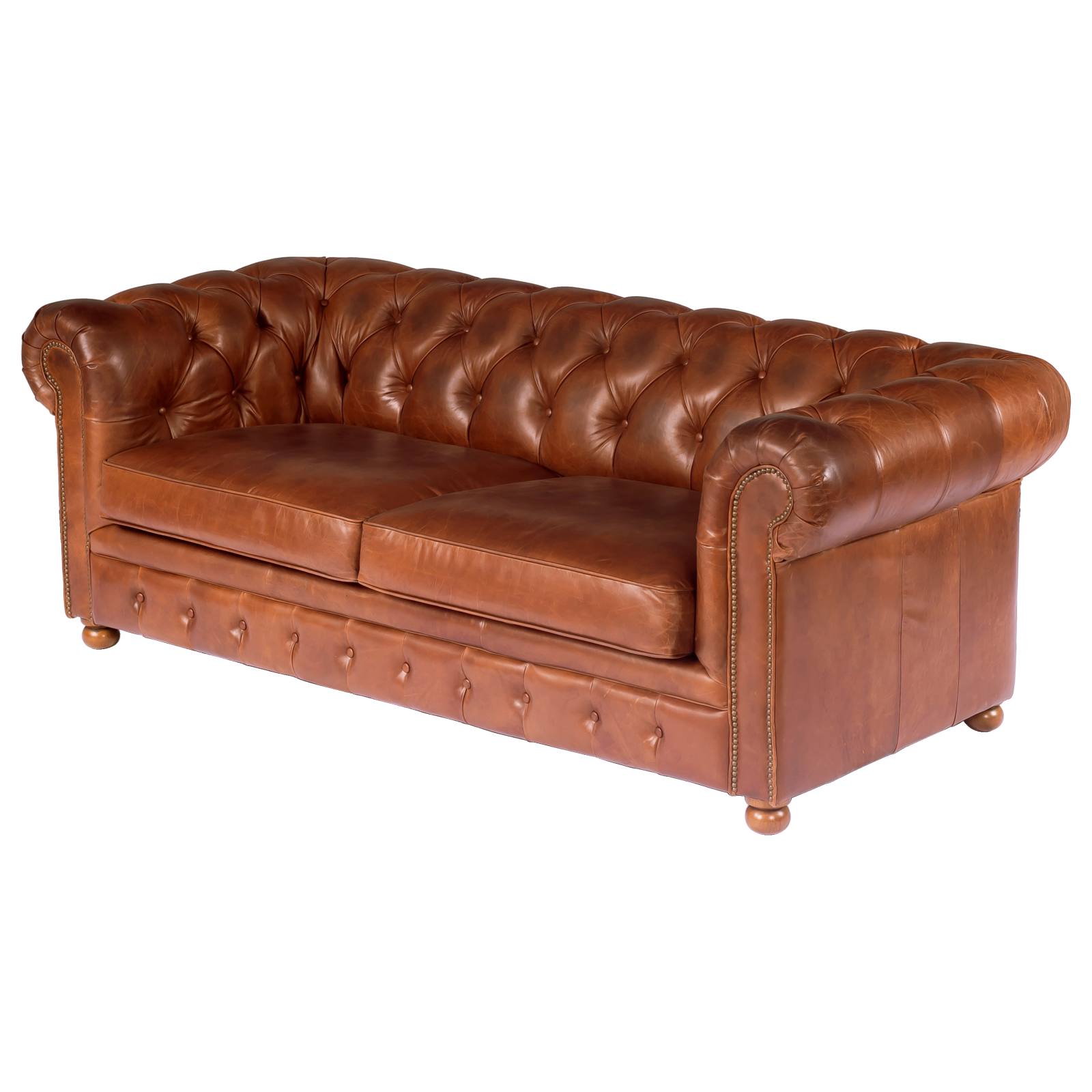 Sheffield 3 Seater Leather Sofa Bed, Vintage Whiskey