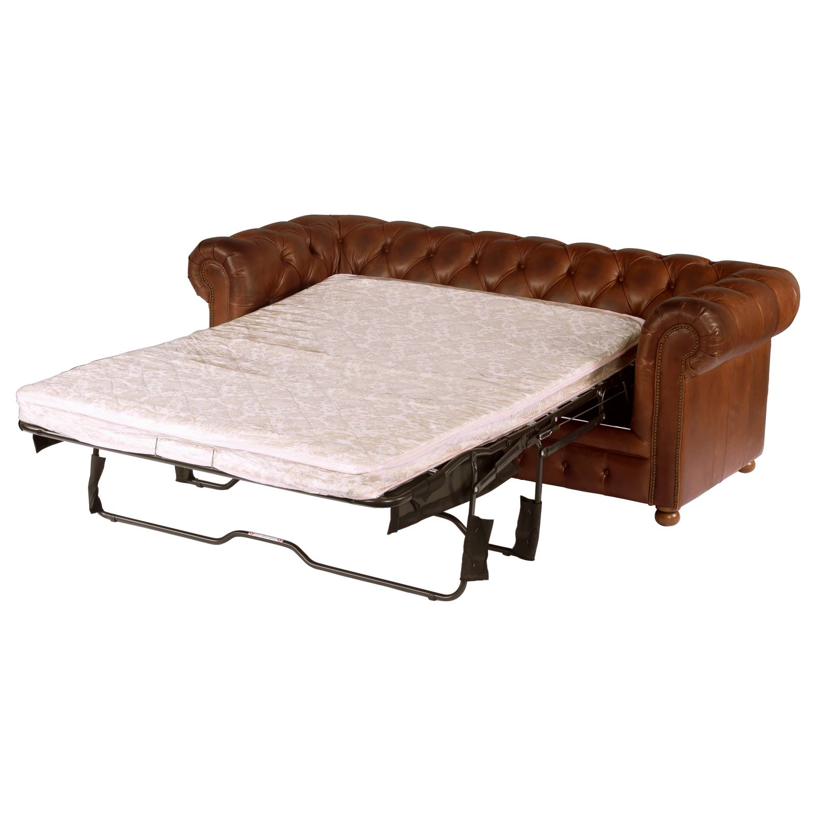 Sheffield 3 Seater Leather Sofa Bed, Vintage Whiskey