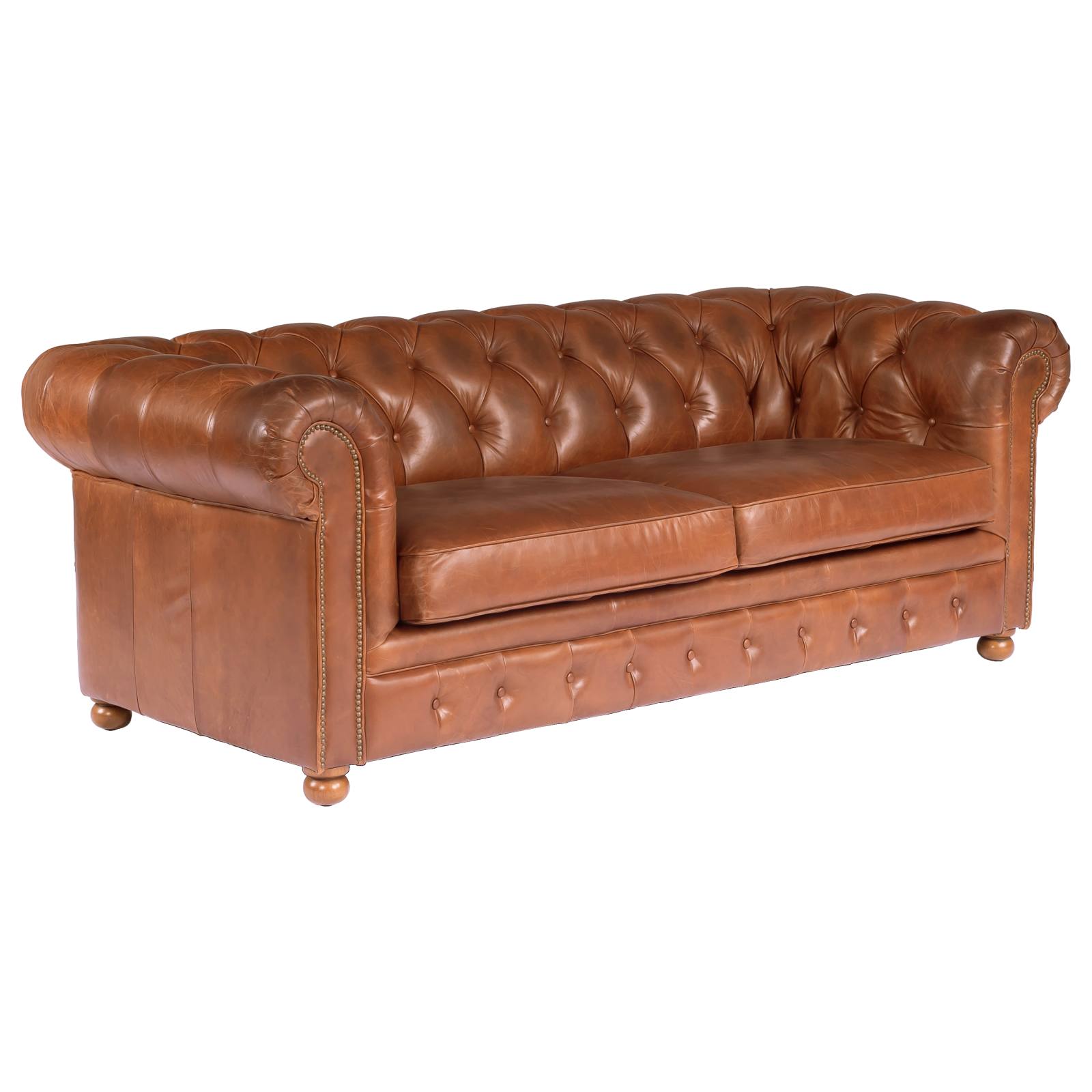 Sheffield 3 Seater Leather Sofa Bed, Vintage Whiskey