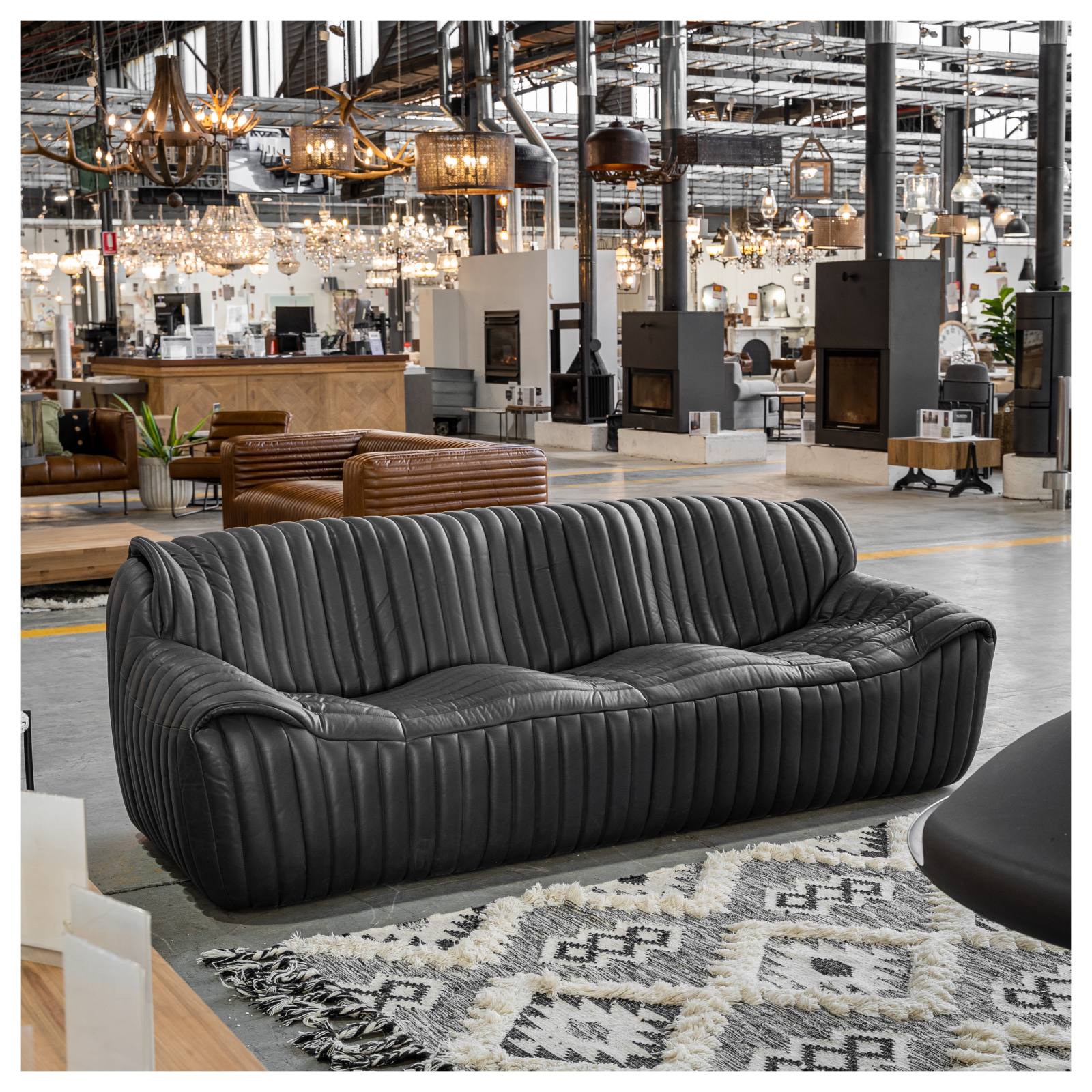 Stenson 3 Seat Sofa Leather, Santosa Black