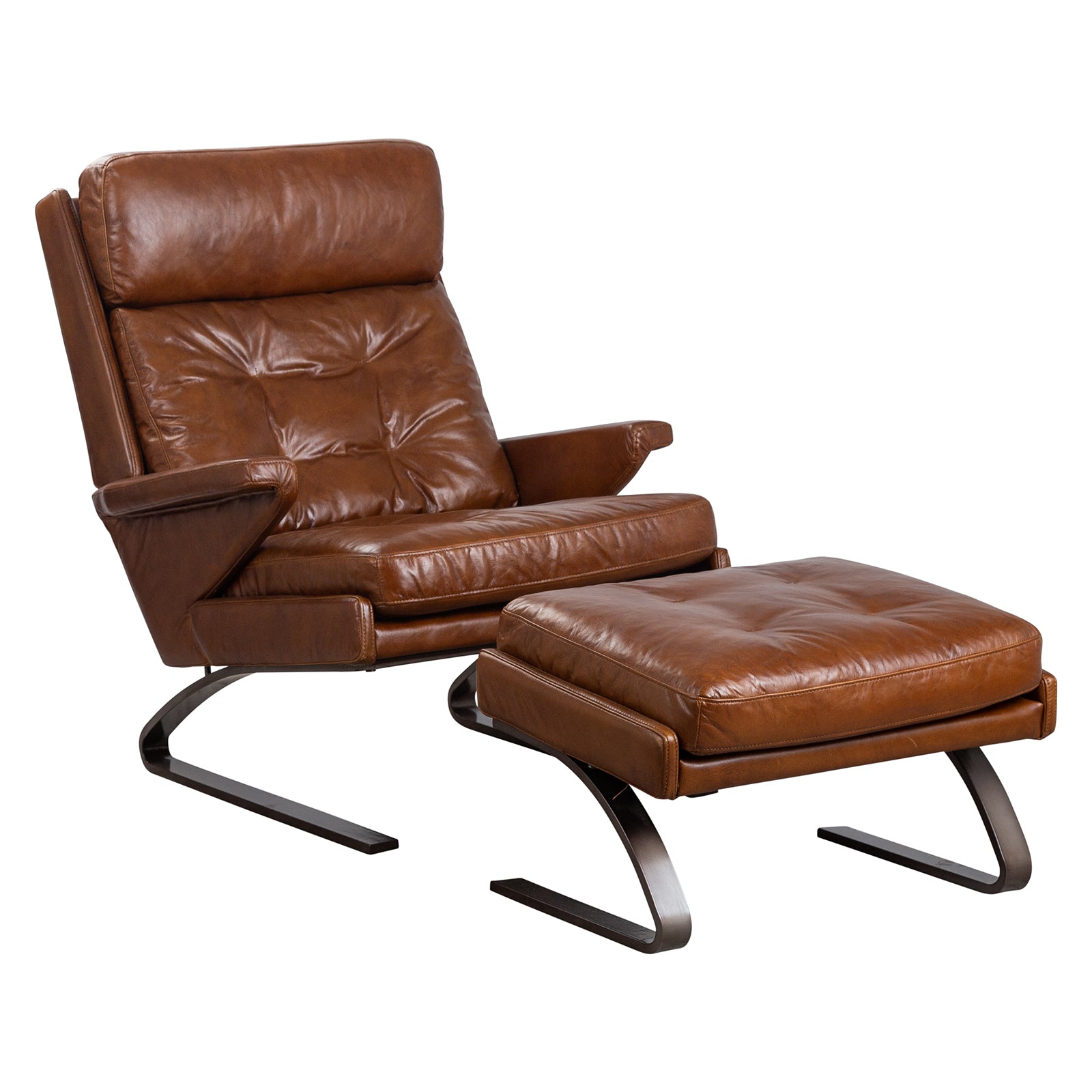 Marcel Leather Ottoman, Havana Brown