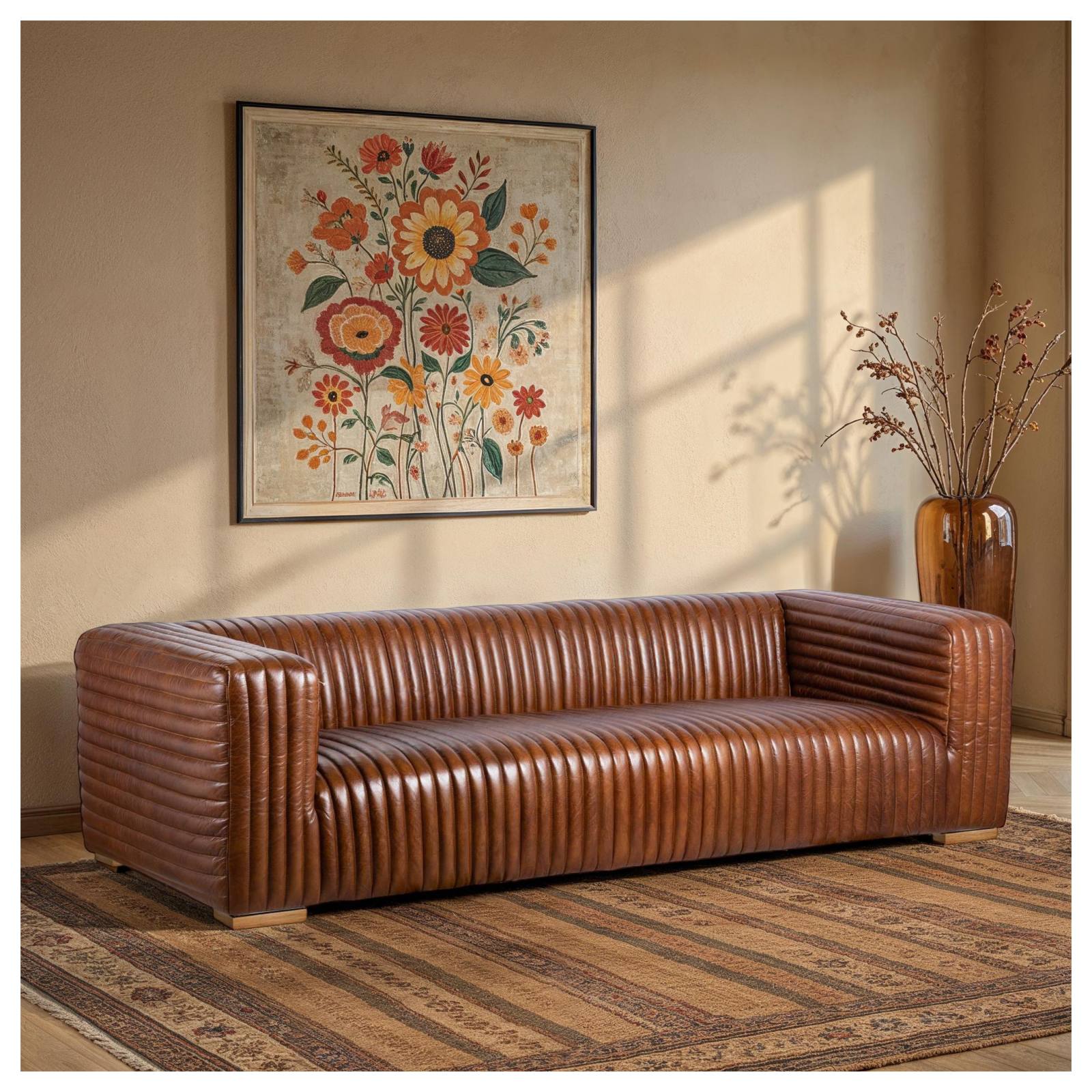 Harmon Sofa 3S Leather Timber Feet, Santosa Black