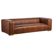 Harmon 3 Seat Havana Brown Leather Sofa w Timber Feet