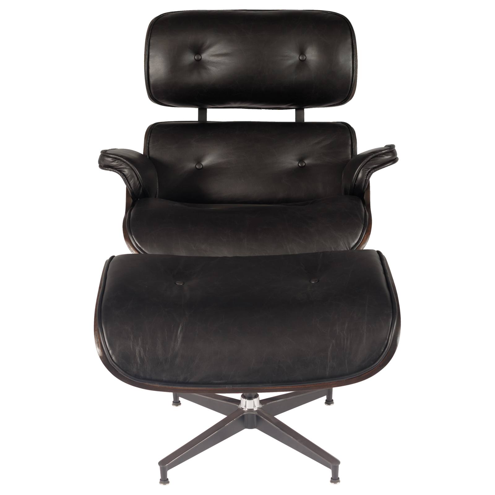 Eames Replica Leather Lounge Chair & Ottoman, Black