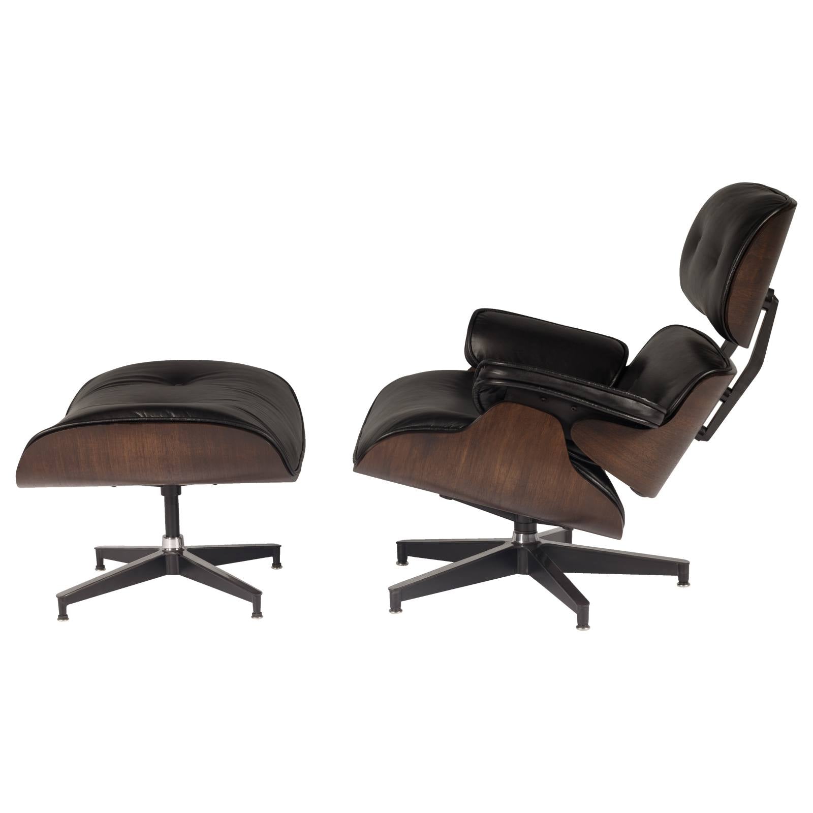 Eames Replica Leather Lounge Chair & Ottoman, Black
